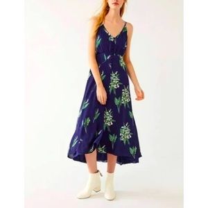 Urban Outfitters Dark Blue Floral Dress Button Front Closure